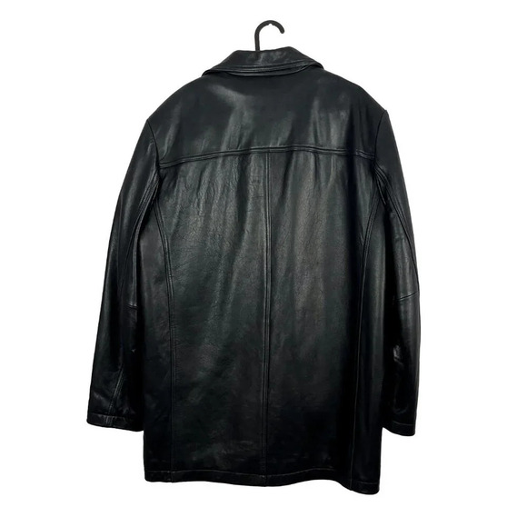 Wilsons Pelle Studio Men's Medium Black Genuine Leather Coat 90s Vintage - Picture 6 of 7